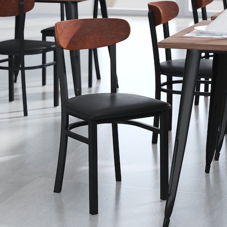 Flash Furniture Black Vinyl Dining Chairs - Walnut Wood Backs, PK 2 2-XU-DG6V5BV-WAL-GG